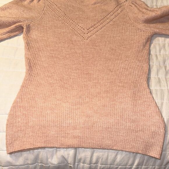 Nanette Lepore XS Blush Pink Puff Sleeve Fine Knit Mock Neck Pullover Sweater - Picture 12 of 12
